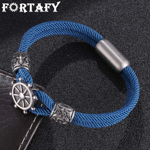 Navy Style Milan Rope Chain Bracelet Stainless Steel Rudder Magnet Buckle FR1159