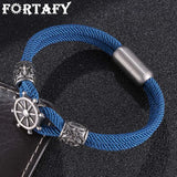 Navy Style Milan Rope Chain Bracelet Stainless Steel Rudder Magnet Buckle FR1159