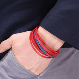 FORTAFY Red Leather Bracelets Men Stainless Steel Multilayer