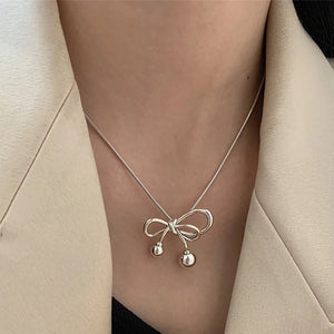 Bow-knot Pendant Sweater Necklace Geometric Clavicle Chain