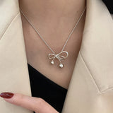 Bow-knot Pendant Sweater Necklace Geometric Clavicle Chain