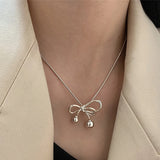 Bow-knot Pendant Sweater Necklace Geometric Clavicle Chain