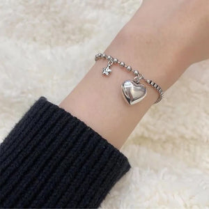 INS Silver Heart Bracelet Stars Pendant Birthday Jewelry