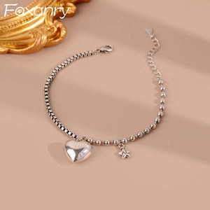 INS Silver Heart Bracelet Stars Pendant Birthday Jewelry