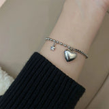 INS Silver Heart Bracelet Stars Pendant Birthday Jewelry
