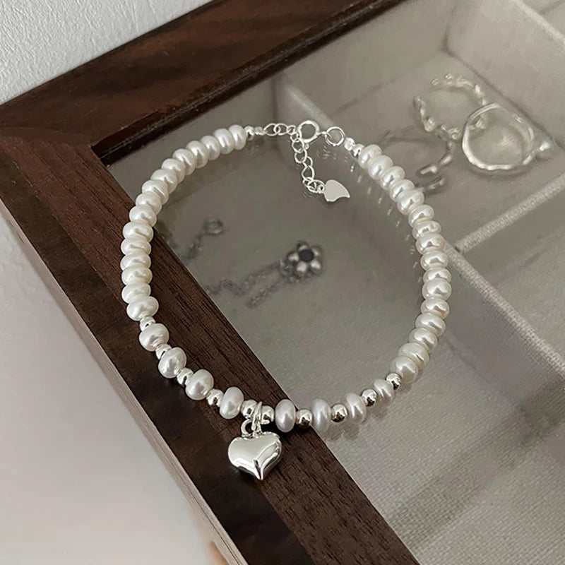 Heart Pearl Chain Bracelet Charm Women Face Stretch Party Jewelry