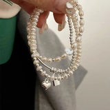 Heart Pearl Chain Bracelet Charm Women Face Stretch Party Jewelry