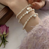 Heart Pearl Chain Bracelet Charm Women Face Stretch Party Jewelry