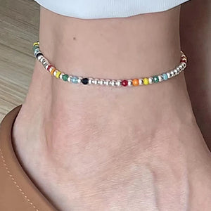 Multicolor Bead Chain Elastic Anklet for Women
