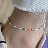 Multicolor Bead Chain Elastic Anklet for Women