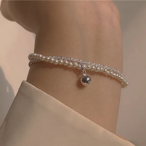 Geometric Double-layered Pearl Chain Bracelet for Women