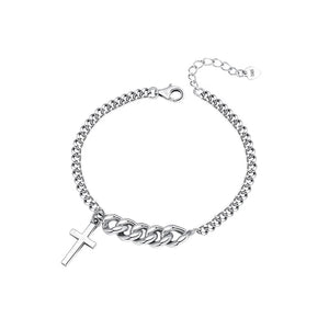 Personality Silver Thicken Bracelet for Women INS Punk Hiphop Rock Cross Pendant