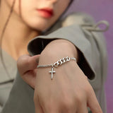 Personality Silver Thicken Bracelet for Women INS Punk Hiphop Rock Cross Pendant