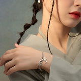 Personality Silver Thicken Bracelet for Women INS Punk Hiphop Rock Cross Pendant