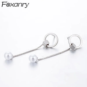 Allergy-Free Silver Pearl Tassel Earrings for Women