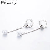 Allergy-Free Silver Pearl Tassel Earrings for Women