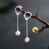 Allergy-Free Silver Pearl Tassel Earrings for Women