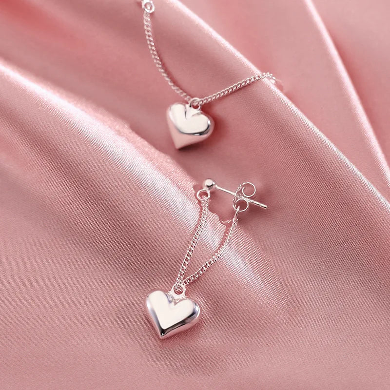 Prevent Allergy Silver Heart Tassel Earrings