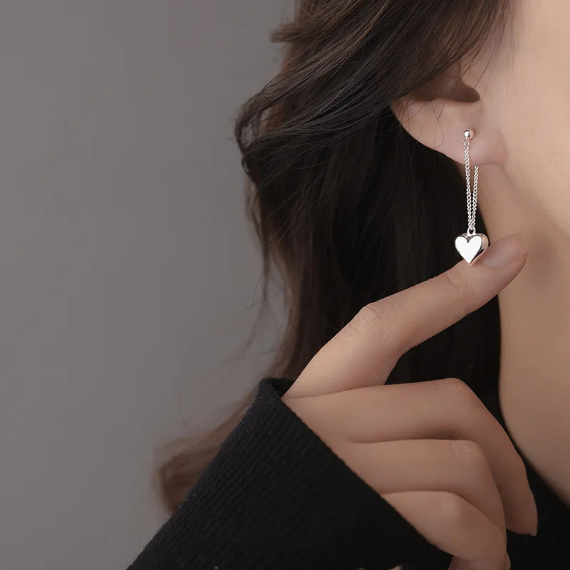Prevent Allergy Silver Heart Tassel Earrings