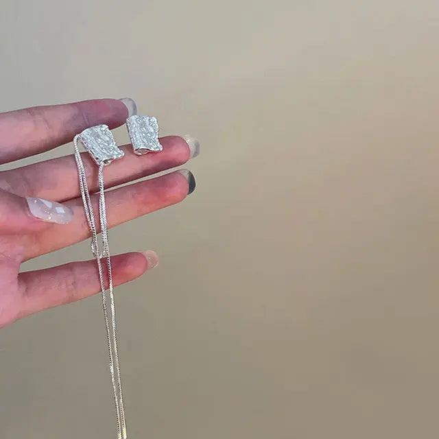 Allergy-Free Silver Asymmetric Tassel Earrings