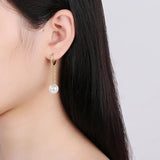 Allergy-Free Silver Hoop Earrings with Zircon Pearl Tassel