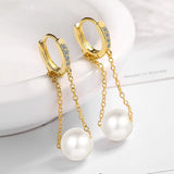 Allergy-Free Silver Hoop Earrings with Zircon Pearl Tassel