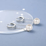 Allergy-Free Silver Hoop Earrings with Zircon Pearl Tassel