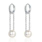 Allergy-Free Silver Hoop Earrings with Zircon Pearl Tassel