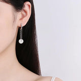 Allergy-Free Silver Hoop Earrings with Zircon Pearl Tassel