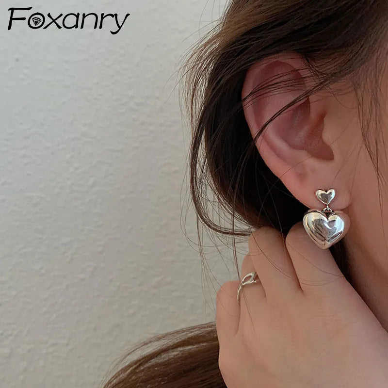 Silver Heart Stud Earrings Allergy-Free Summer Party Jewelry