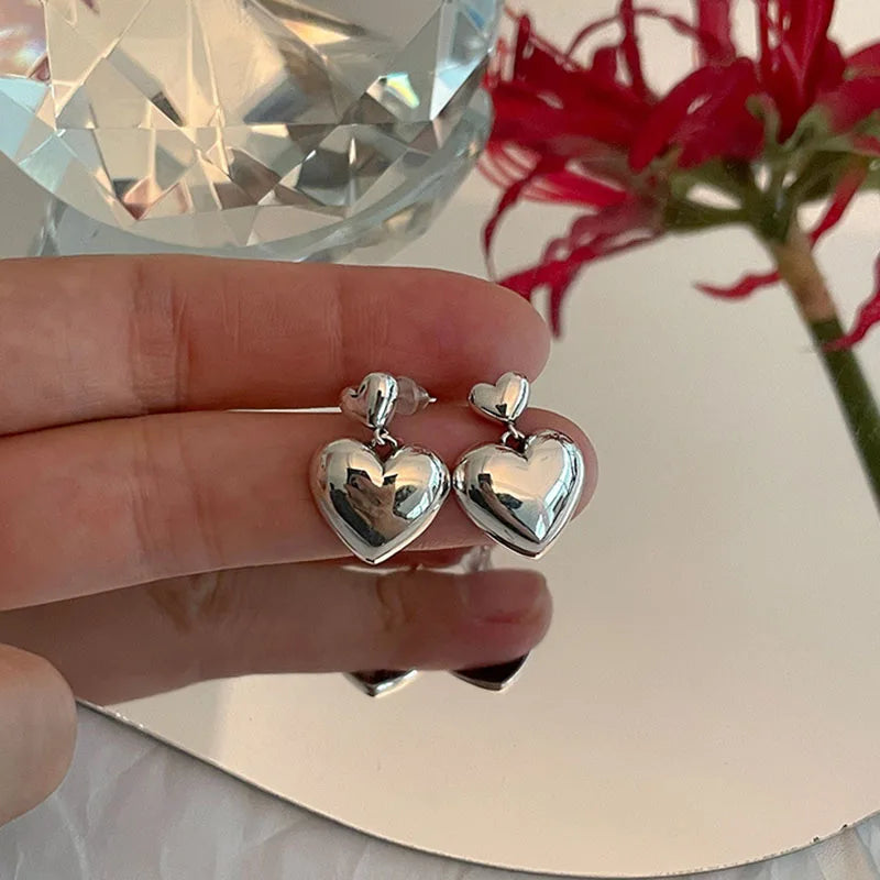 Silver Heart Stud Earrings Allergy-Free Summer Party Jewelry