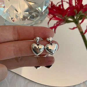 Silver Heart Stud Earrings Allergy-Free Summer Party Jewelry