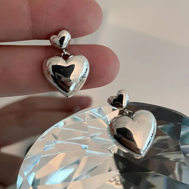Silver Heart Stud Earrings Allergy-Free Summer Party Jewelry