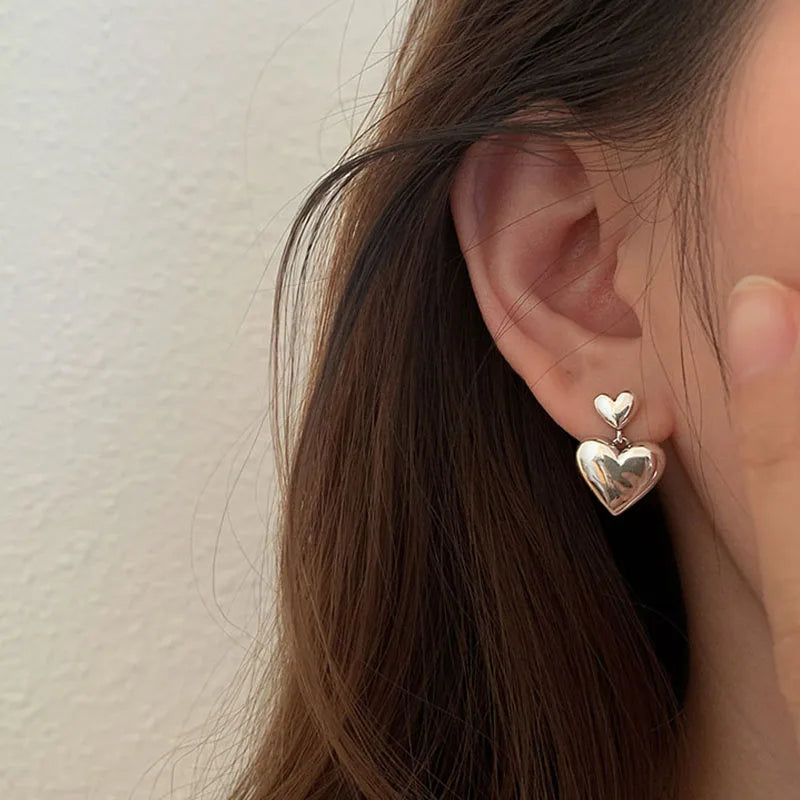 Silver Heart Stud Earrings Allergy-Free Summer Party Jewelry