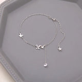 Silver Butterfly Charm Anklet with Zircon Tassel