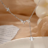 Silver Butterfly Charm Anklet with Zircon Tassel