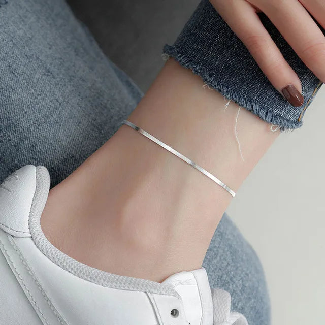 Women's Silver Snake Bone Anklet for Parties