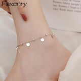 Silver Anklet for Women Sweet Wafer Tassel Girl Party Jewelry Gift