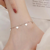 Silver Anklet for Women Sweet Wafer Tassel Girl Party Jewelry Gift