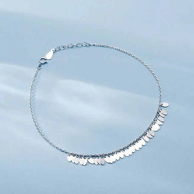 Silver Anklets for Women Girl Sweet Leaves Tassel Party Jewelry