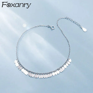 Silver Anklets for Women Girl Sweet Leaves Tassel Party Jewelry