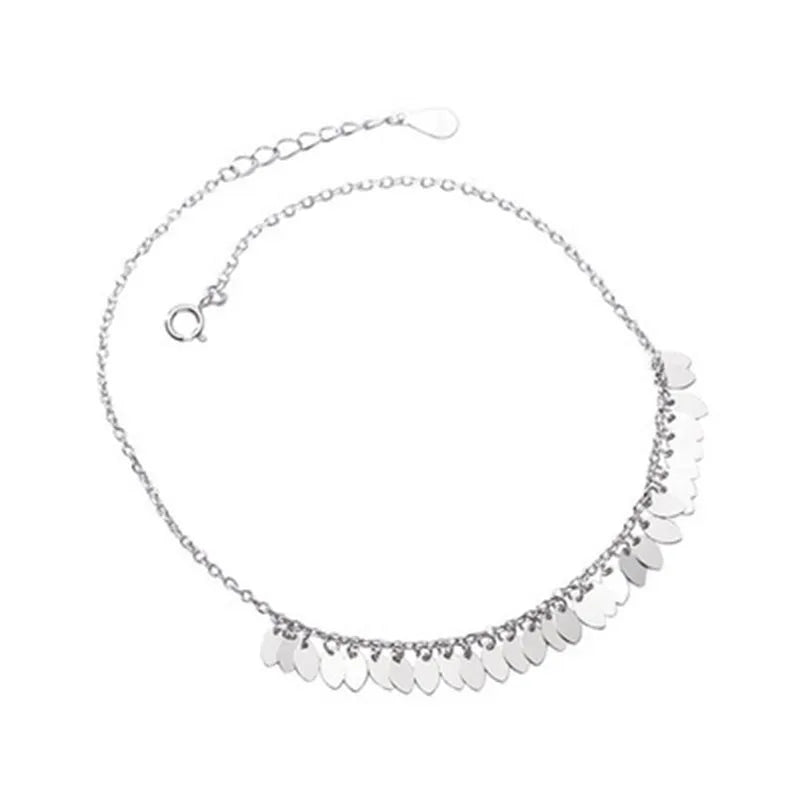 Silver Anklets for Women Girl Sweet Leaves Tassel Party Jewelry