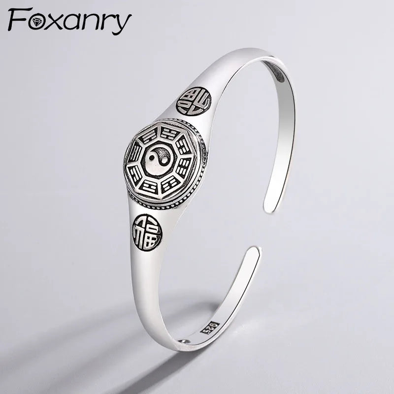 Vintage Ethnic Style Silver Bangles & Bracelet Good Luck Pattern Party Jewelry