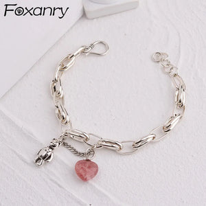 Vintage Sweet Bear Tassel Strawberry Bracelet for Women
