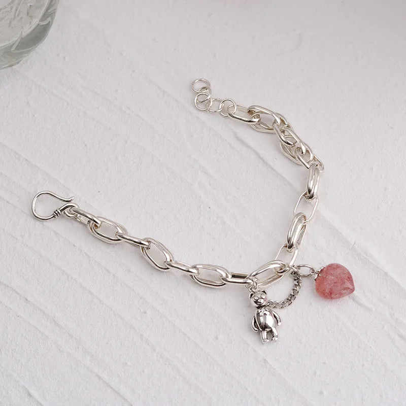 Vintage Sweet Bear Tassel Strawberry Bracelet for Women