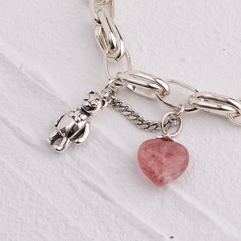 Vintage Sweet Bear Tassel Strawberry Bracelet for Women