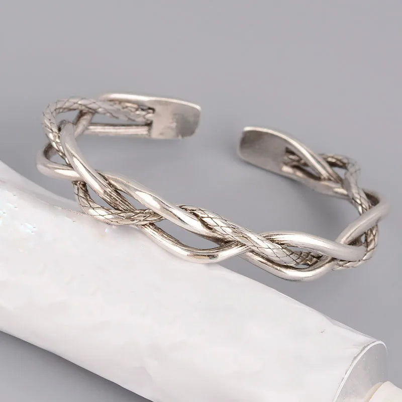 Silver Bracelets Vintage Couples Creative Hollow Wavy Twist Bangles