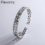 Vintage Hollow Rose Flower Thai Silver Bracelets Charming Bangles