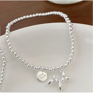 Silver Bead Bracelets with Dog Pendant