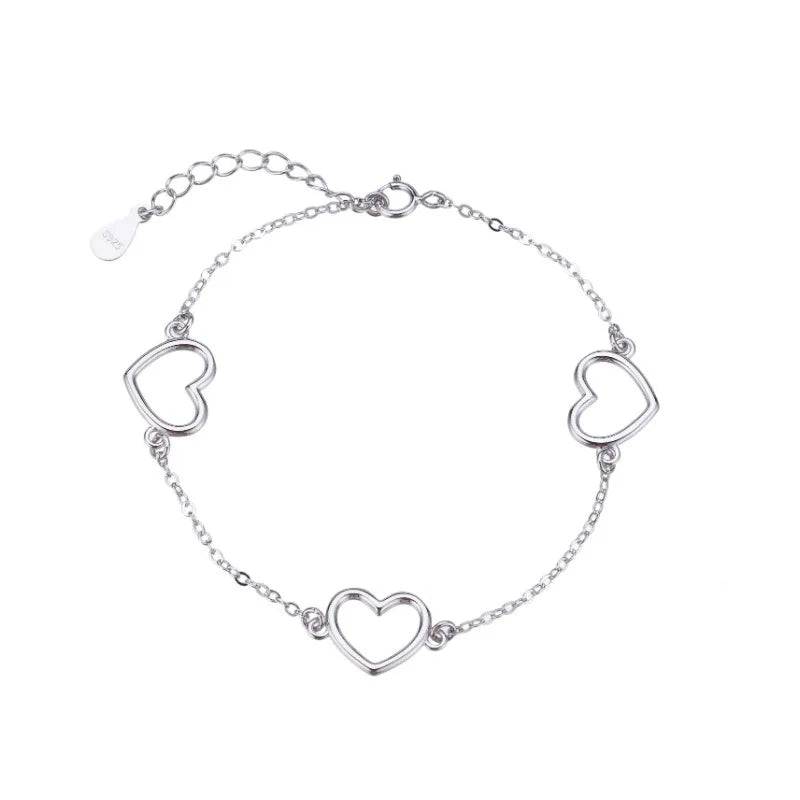 Vintage Hollow LOVE Heart Silver Bracelets for Women
